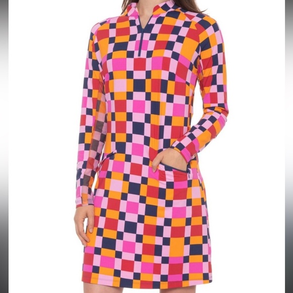 IBKUL Annalise Drawing Sleeveless UPF50+ Golf Dress Pink Blue Checker Medium - Picture 8 of 13